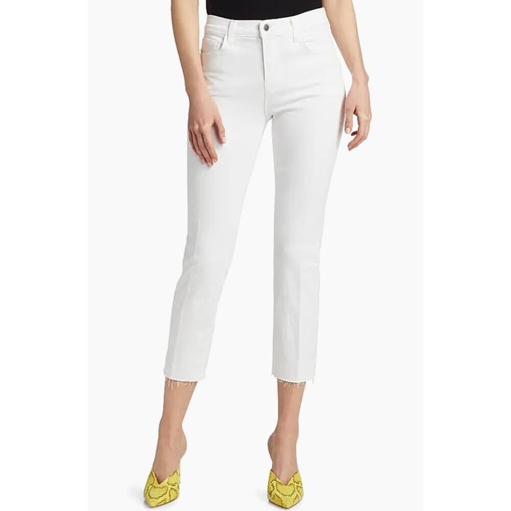 L'AGENCE Sada High-Rise Crop Slim Straight Jeans White Denim size 25 $255 retail